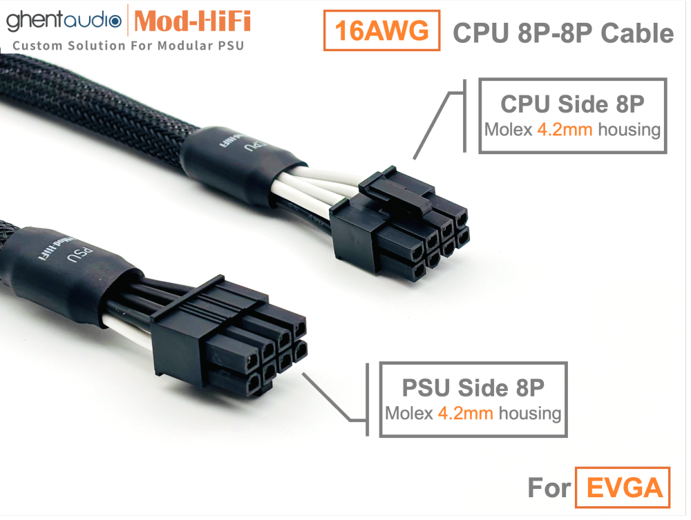 CPU 8P Cable for EVGA: e.g. B5 850W | SuperNOVA G+ 1300W | SuperNOVA G6 750W | SuperNOVA P5 1000W | SuperNOVA T2 1600W...