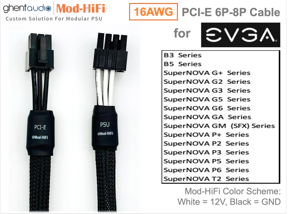 PCI-E GPU 6P Cable for EVGA: e.g. B5 850W | SuperNOVA G+ 1300W | SuperNOVA G6 750W | SuperNOVA P5 1000W | SuperNOVA T2 1600W...