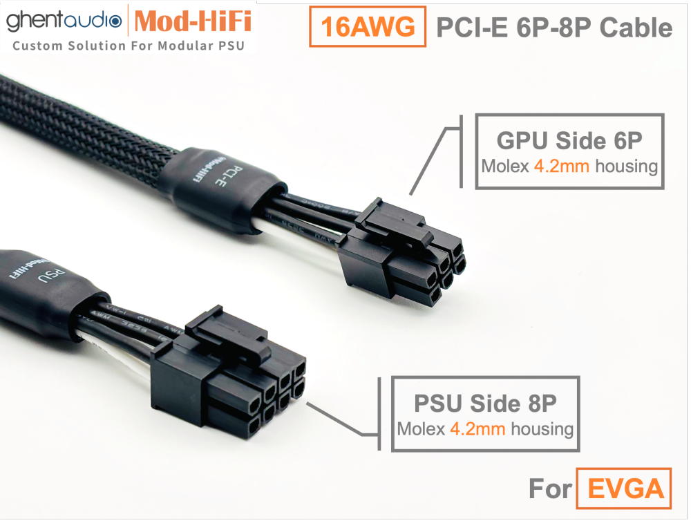 PCI-E GPU 6P Cable for EVGA: e.g. B5 850W | SuperNOVA G+ 1300W | SuperNOVA G6 750W | SuperNOVA P5 1000W | SuperNOVA T2 1600W...