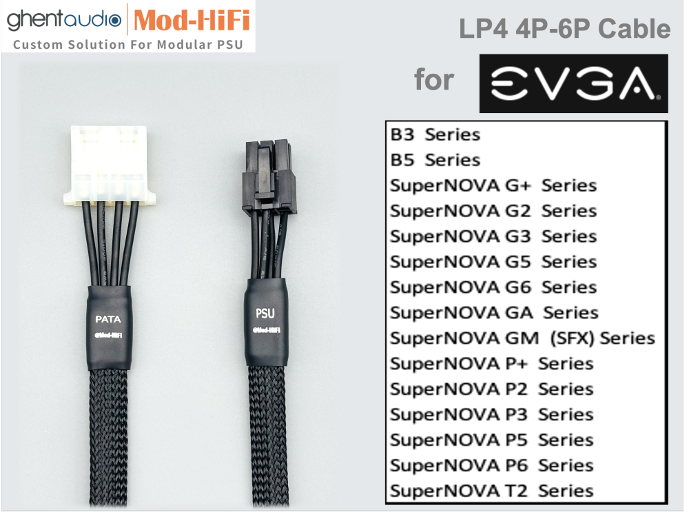 Molex LP4 Cable for EVGA SuperNOVA T2  Series: 850W, 1000W, 1600W