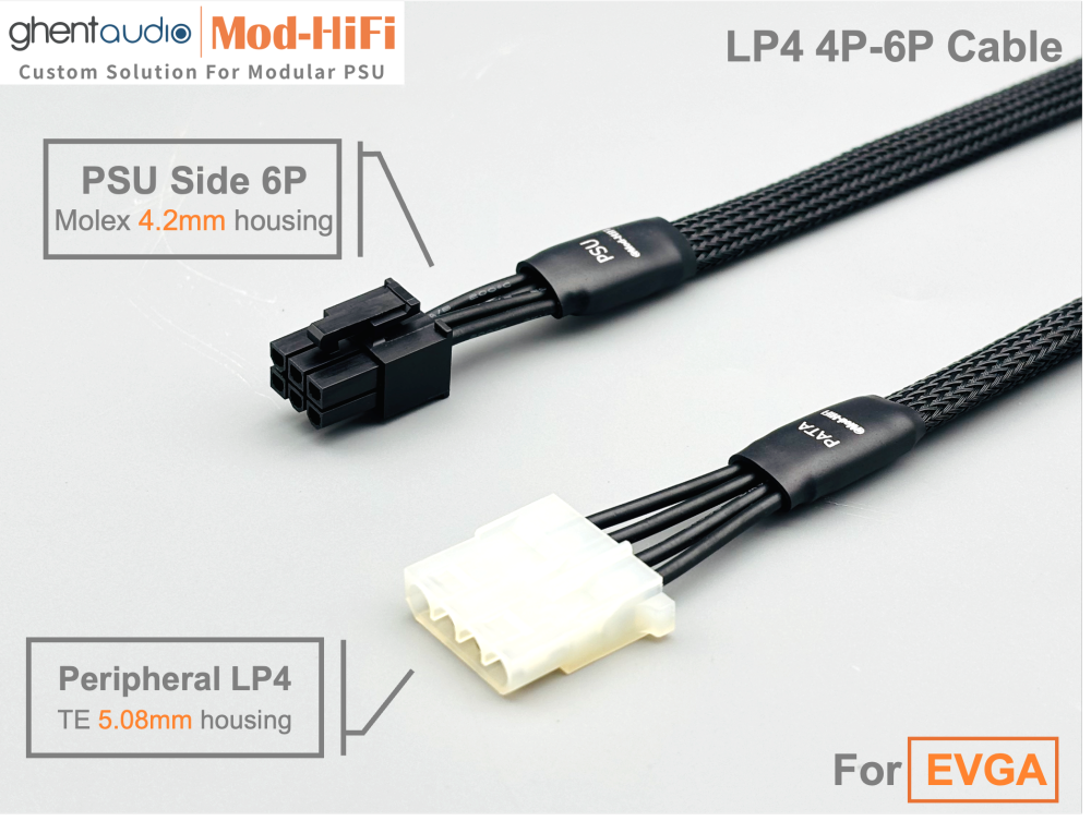 Molex LP4 Cable for EVGA SuperNOVA T2  Series: 850W, 1000W, 1600W