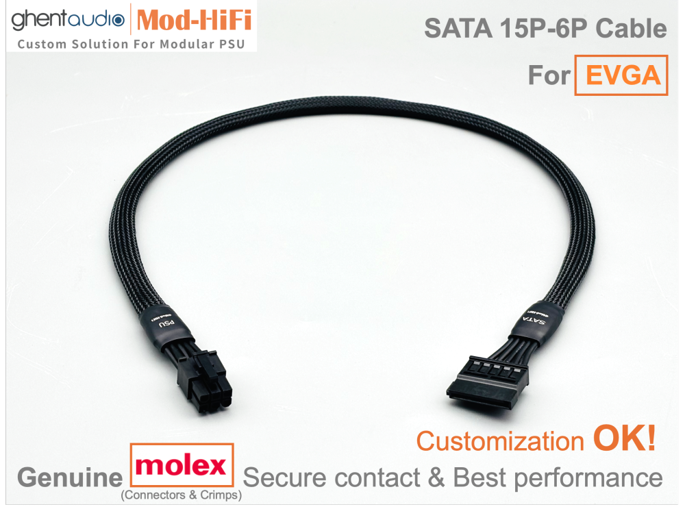 SATA 15P Cable for EVGA SuperNOVA T2  Series: 850W, 1000W, 1600W