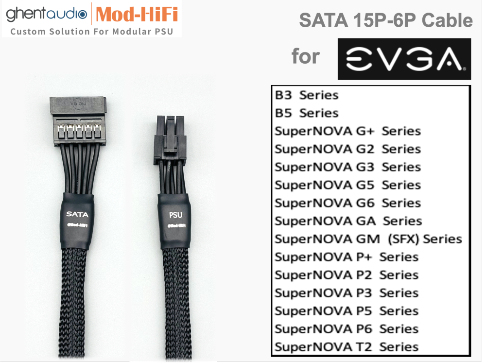 SATA 15P Cable for EVGA SuperNOVA T2  Series: 850W, 1000W, 1600W
