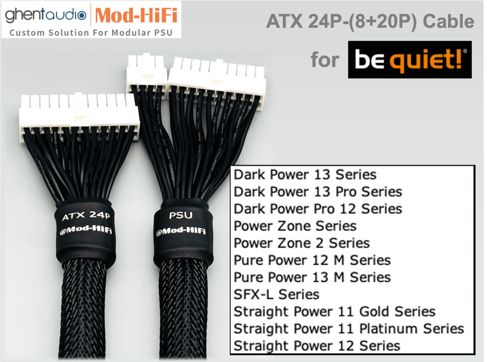 ATX 24-Pin Cable for be quiet!: e.g. Dark Power 13 Pro 1300W | Power Zone 2 850W | Pure Power 12M 1000W | SFX-L 600W | Straight Power 12 1200W...