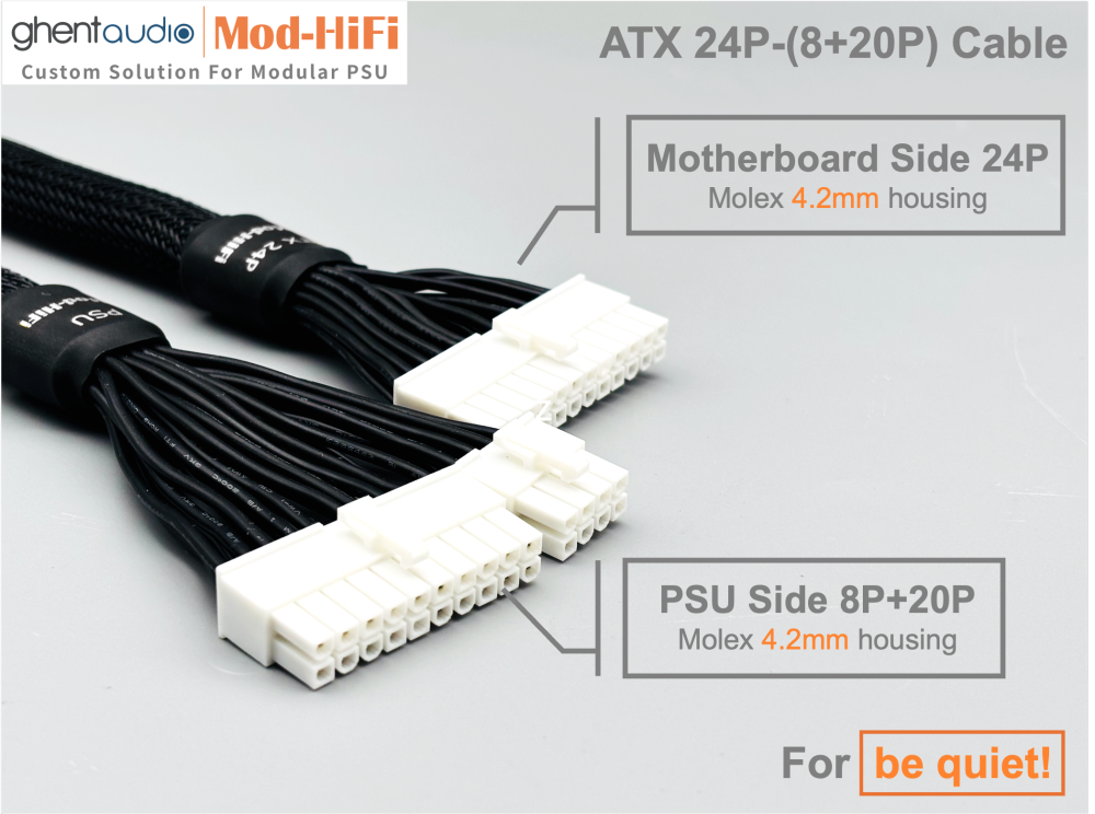 ATX 24-Pin Cable for be quiet!: e.g. Dark Power 13 Pro 1300W | Power Zone 2 850W | Pure Power 12M 1000W | SFX-L 600W | Straight Power 12 1200W...