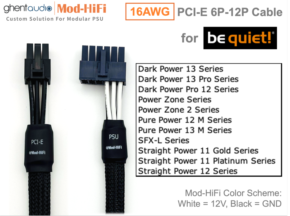 PCI-E GPU 6P Cable for be quiet!: e.g. Dark Power 13 Pro 1300W | Power Zone 2 850W | Pure Power 12M 1000W | SFX-L 600W | Straight Power 12 1200W...