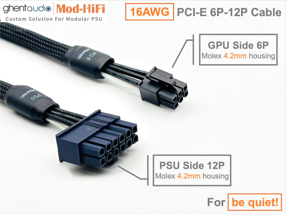 PCI-E GPU 6P Cable for be quiet!: e.g. Dark Power 13 Pro 1300W | Power Zone 2 850W | Pure Power 12M 1000W | SFX-L 600W | Straight Power 12 1200W...