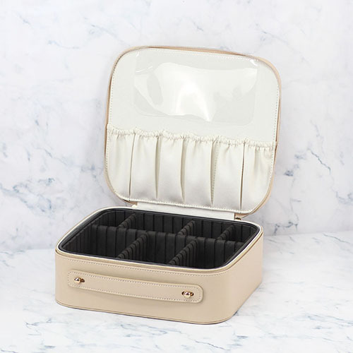Fixed-divider recycled leather makeup case COC007