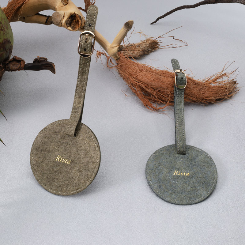 Coconut leather luggage tags for travel kit and cosmetic bag sets
