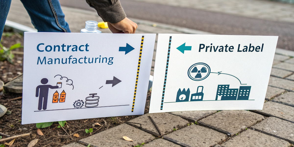 A diagram comparing the paths of contract manufacturing versus private label