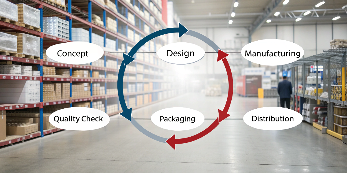 An infographic showing the circular flow of private label product development