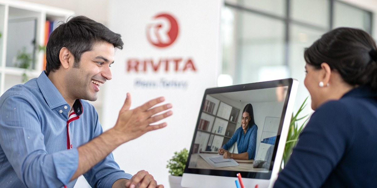 A friendly project manager from Rivta Factory assisting a client over a video call