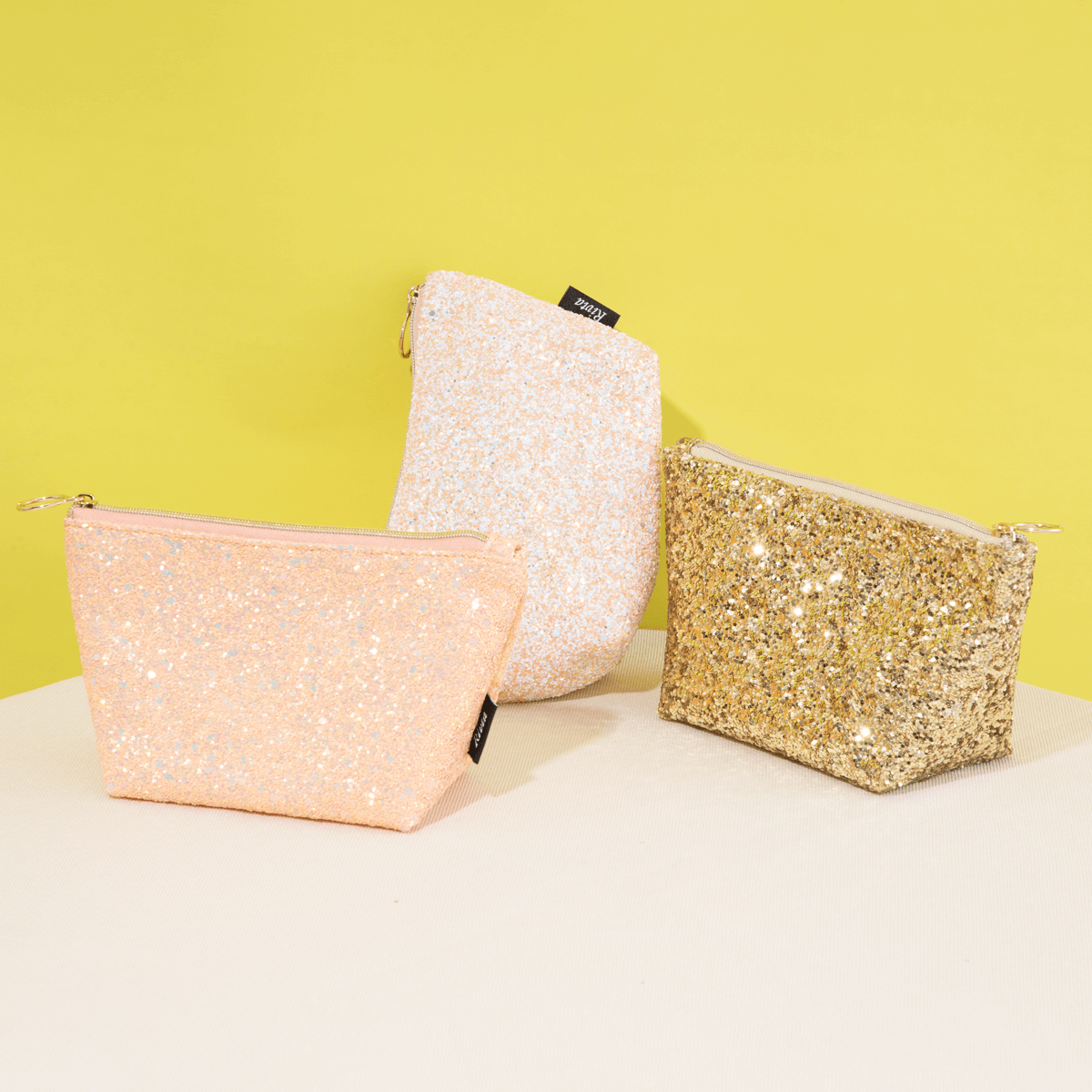 Holographic makeup bag with custom logo patch