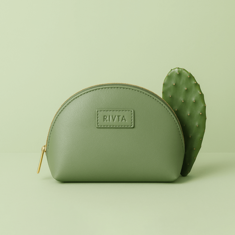 Custom luxury cosmetic bag made from Desser to Cactus Leather