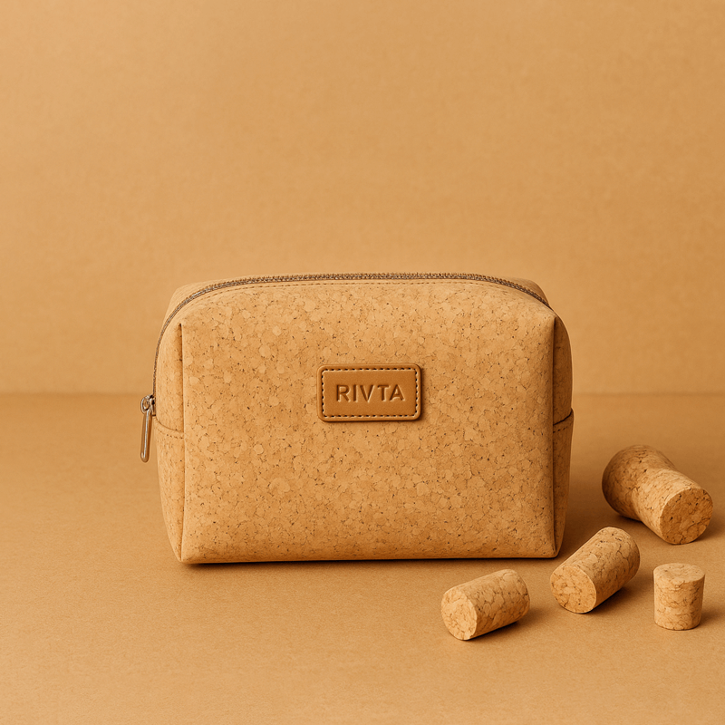 Custom luxury cosmetic bag made from Desser to Cork Leather