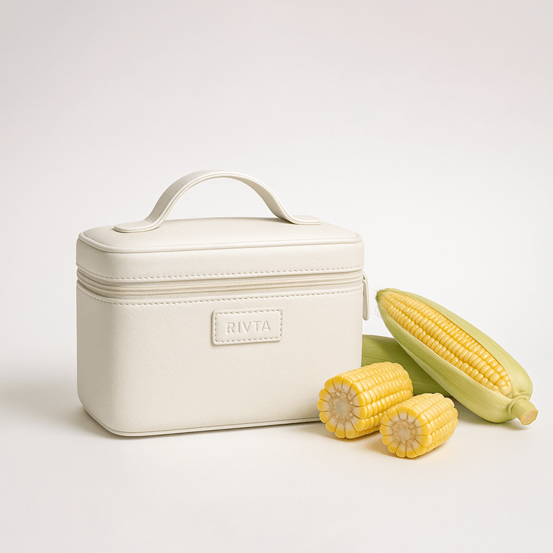 Custom luxury cosmetic bag made from Desser to Corn Leather