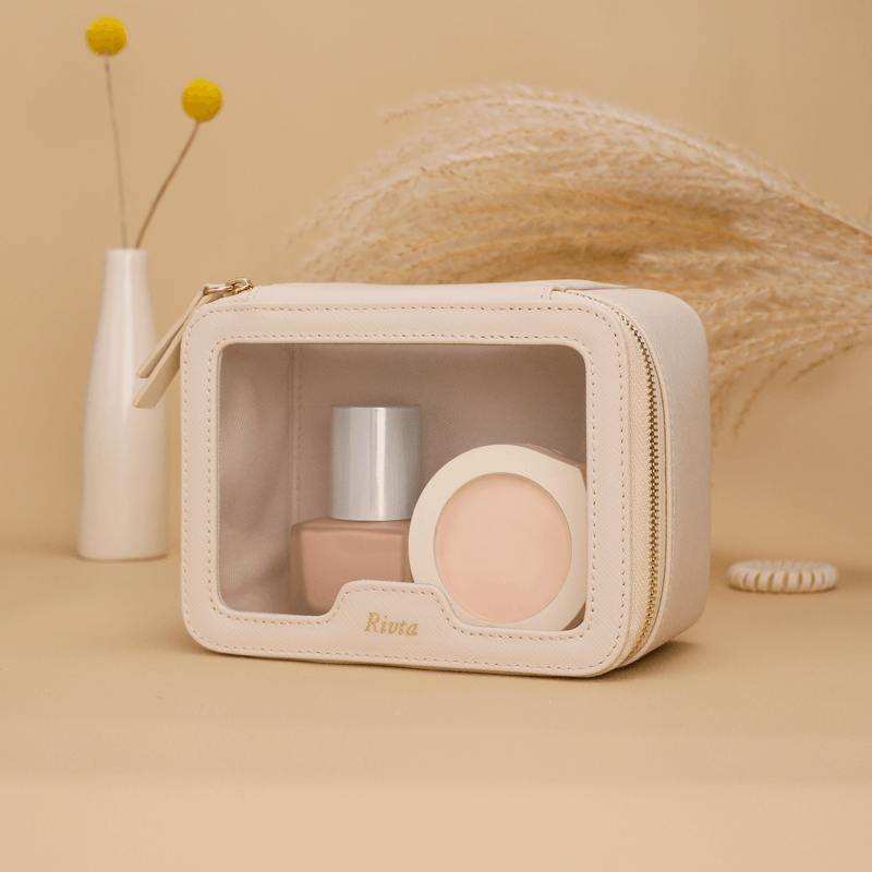 Custom luxury cosmetic bag made from Desser to Recycled PVB Leather