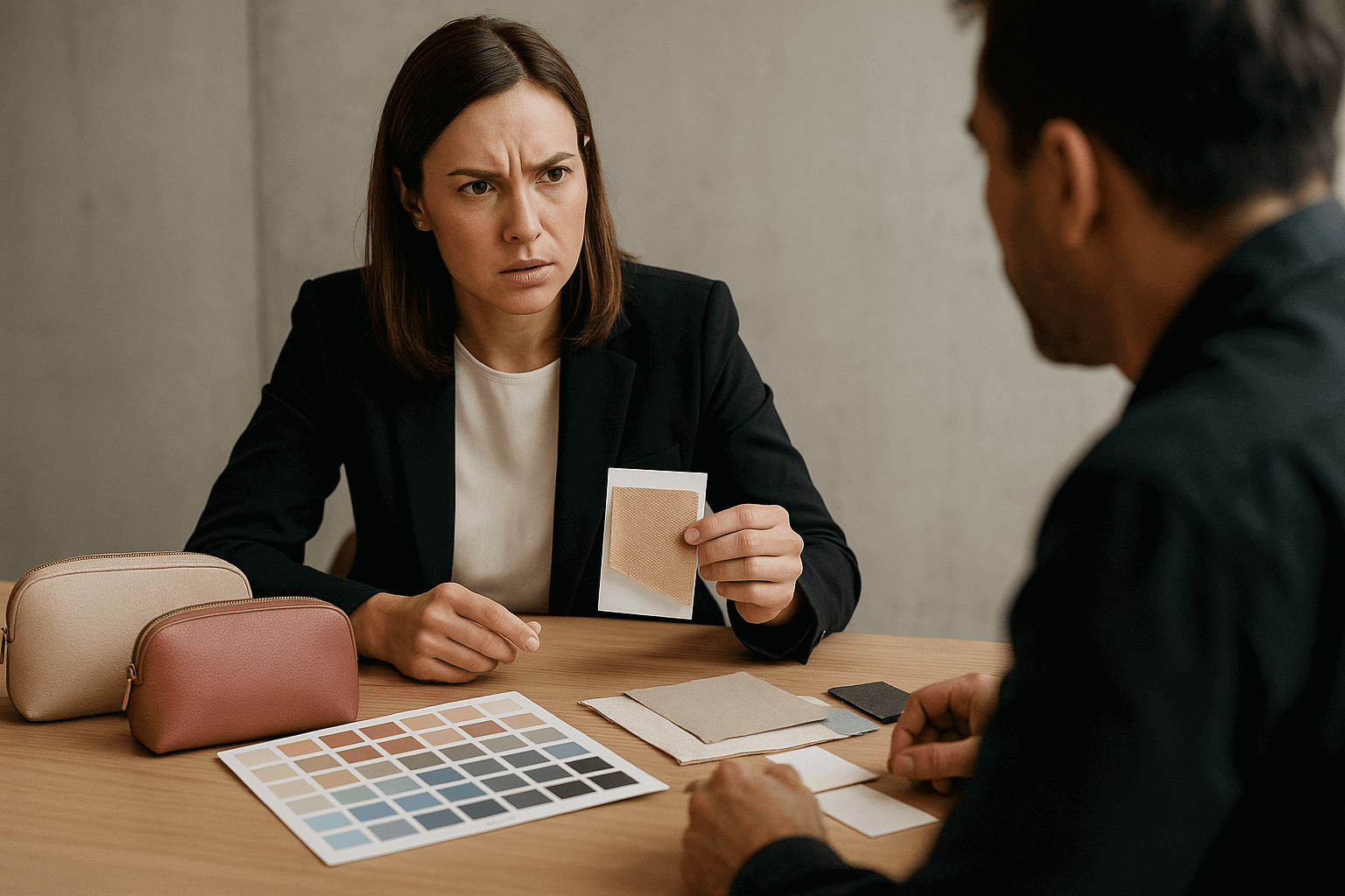 A brand manager having a serious discussion with a potential supplier