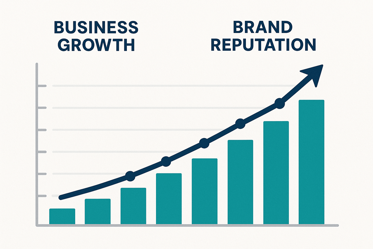 A graph showing business growth and improved brand reputation