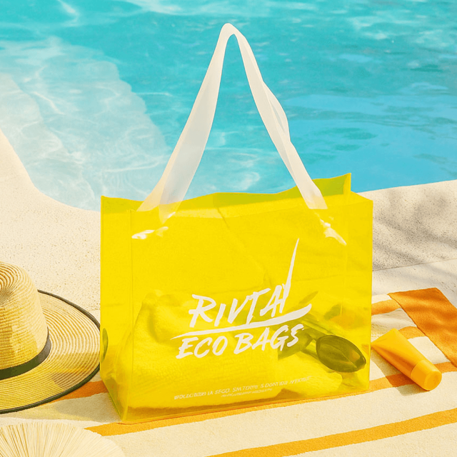 Custom Yellow Summer Beach Bag | Transparent TPU/PVC Tote for Cosmetics | Bulk Orders - HAB144