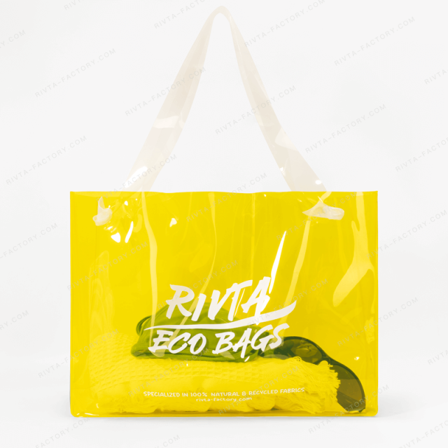 Custom Yellow Summer Beach Bag | Transparent TPU/PVC Tote for Cosmetics | Bulk Orders - HAB144