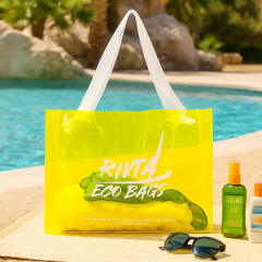 Custom Yellow Summer Beach Bag | Transparent TPU/PVC Tote for Cosmetics | Bulk Orders - HAB144