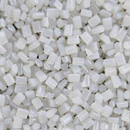 Flakes are melted and processed into small uniform recycled pellets