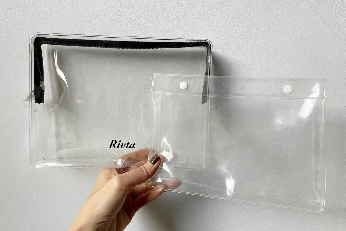 Comparison of yellowing PVC bag vs non-yellowing eco TPU cosmetic bag