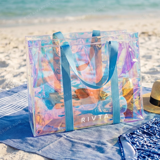 Custom Holographic TPU Tote Bag | Trendy Clear Summer Beach Bag | Wholesale Promotional Item - HAB159