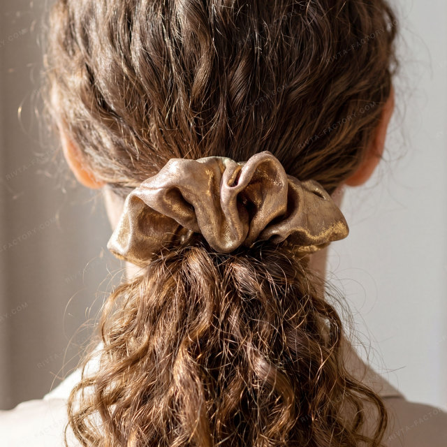 Recycled Polyester Fiber Scrunchie Gold | Vegan Silk Alternative Hair Tie | Sustainable Wholesale - BEA076