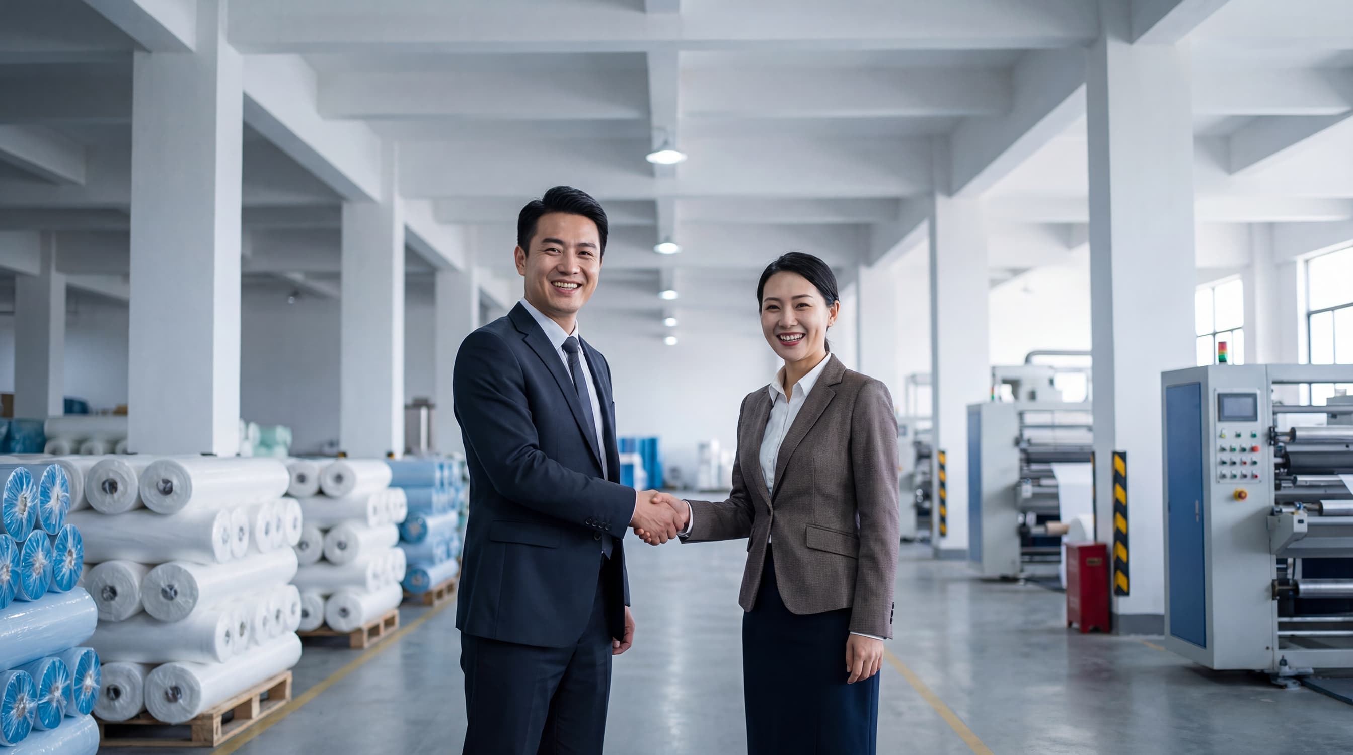 Reliable PVC material supply chain - Two men shaking hands in a warehouse