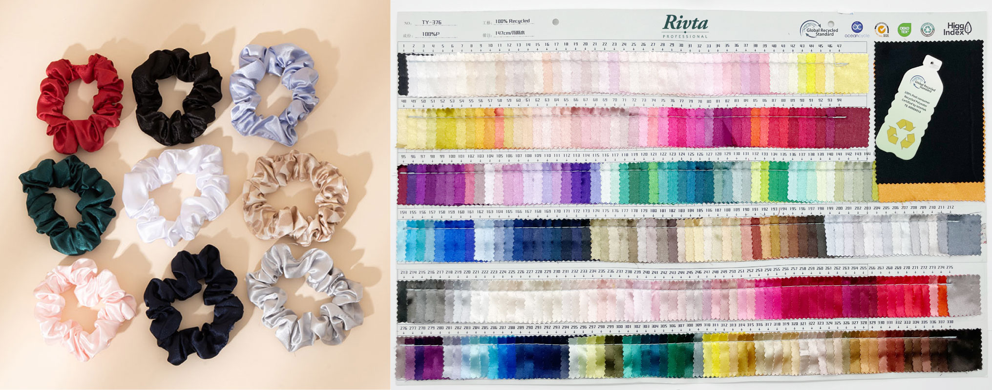custom color scrunchie sample testing for cosmetic pouch sets