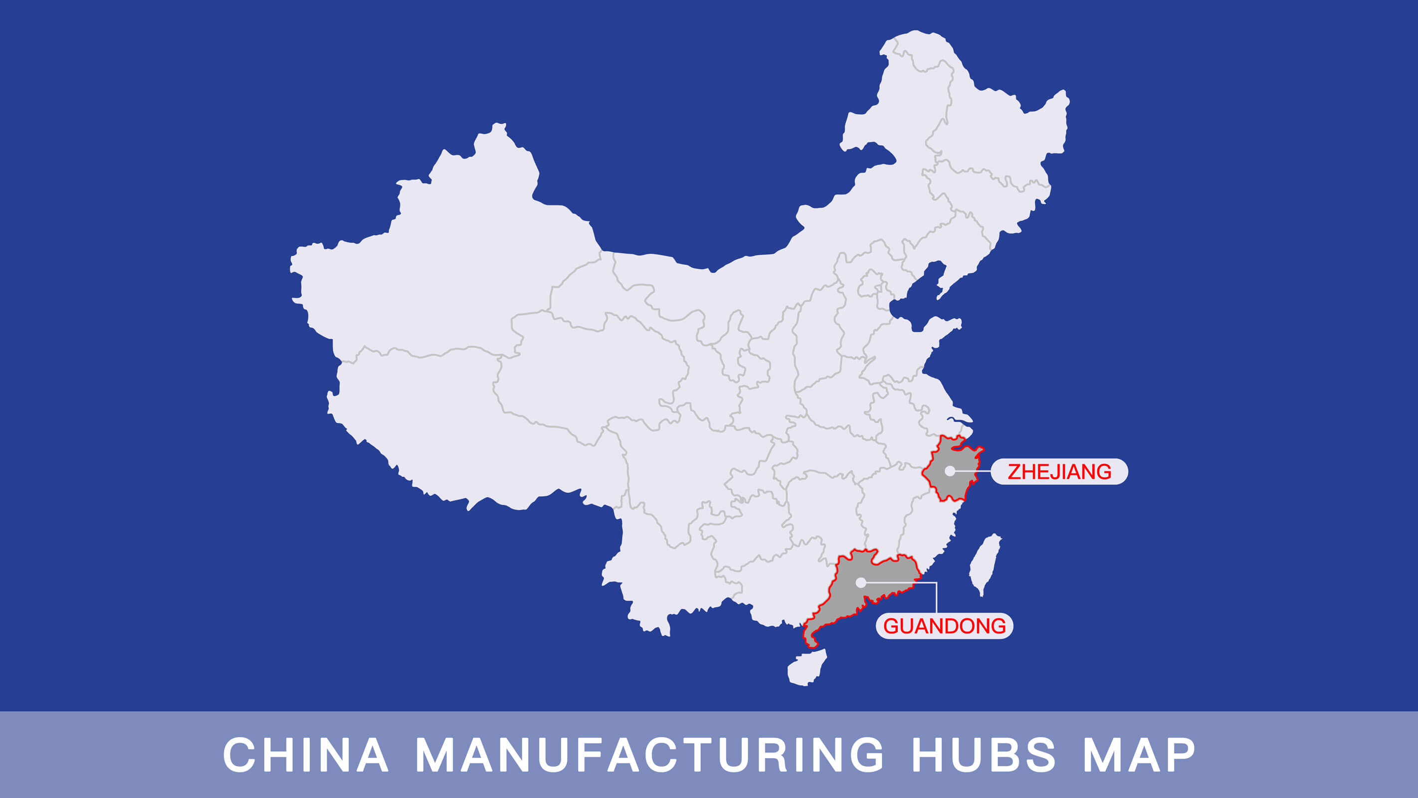 Map of China highlighting Guangdong and Zhejiang provinces.