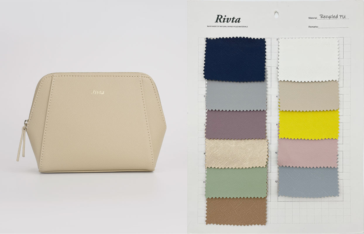 Close-up shot of eco-friendly PU leather textures and swatches.