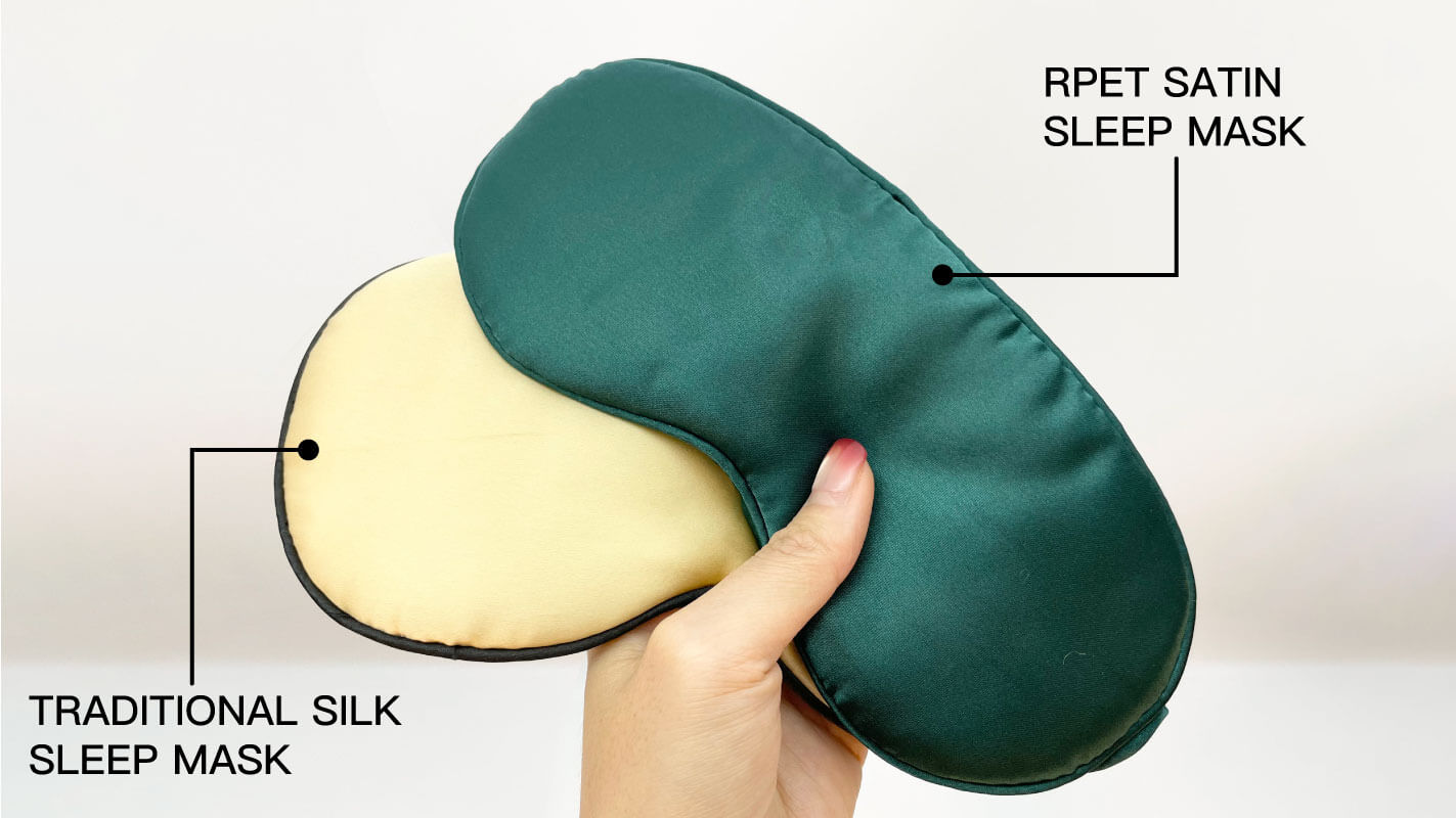 A side-by-side visual comparison showing the sheen of Rivta's RPET satin fabric next to a traditional silk swatch.