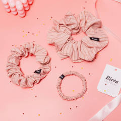Bamboo Fiber Scrunchie Pink  Vegan Silk Alternative Hair Tie  Sustainable Wholesale - BEA089