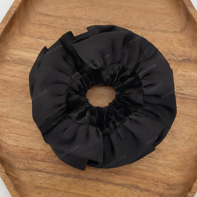 Recycled PET Satin Scrunchie | Black Sustainable Hair Tie | Wholesale - BEA198