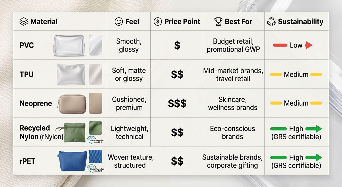 custom makeup bag MOQ 500 pcs minimum order