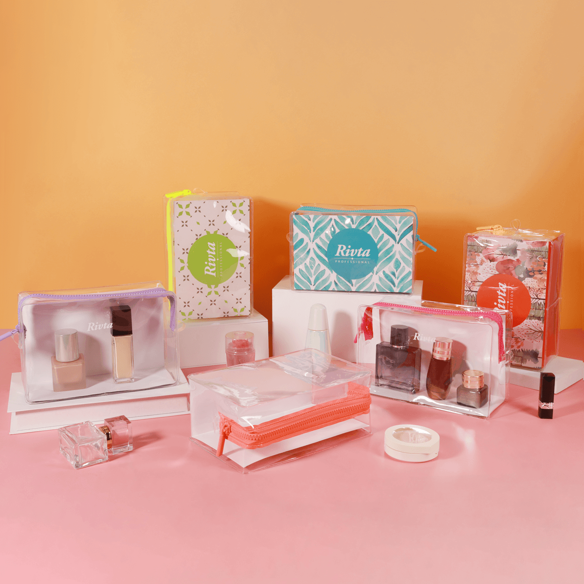 Modern clear pouch style for beauty brand programs