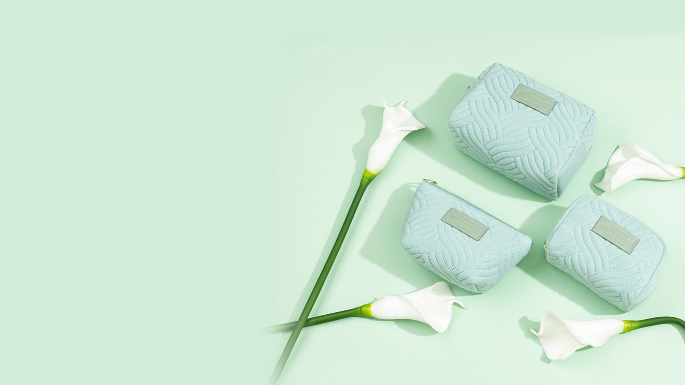 Makeup pouches positioned as retail SKU products for beauty brands