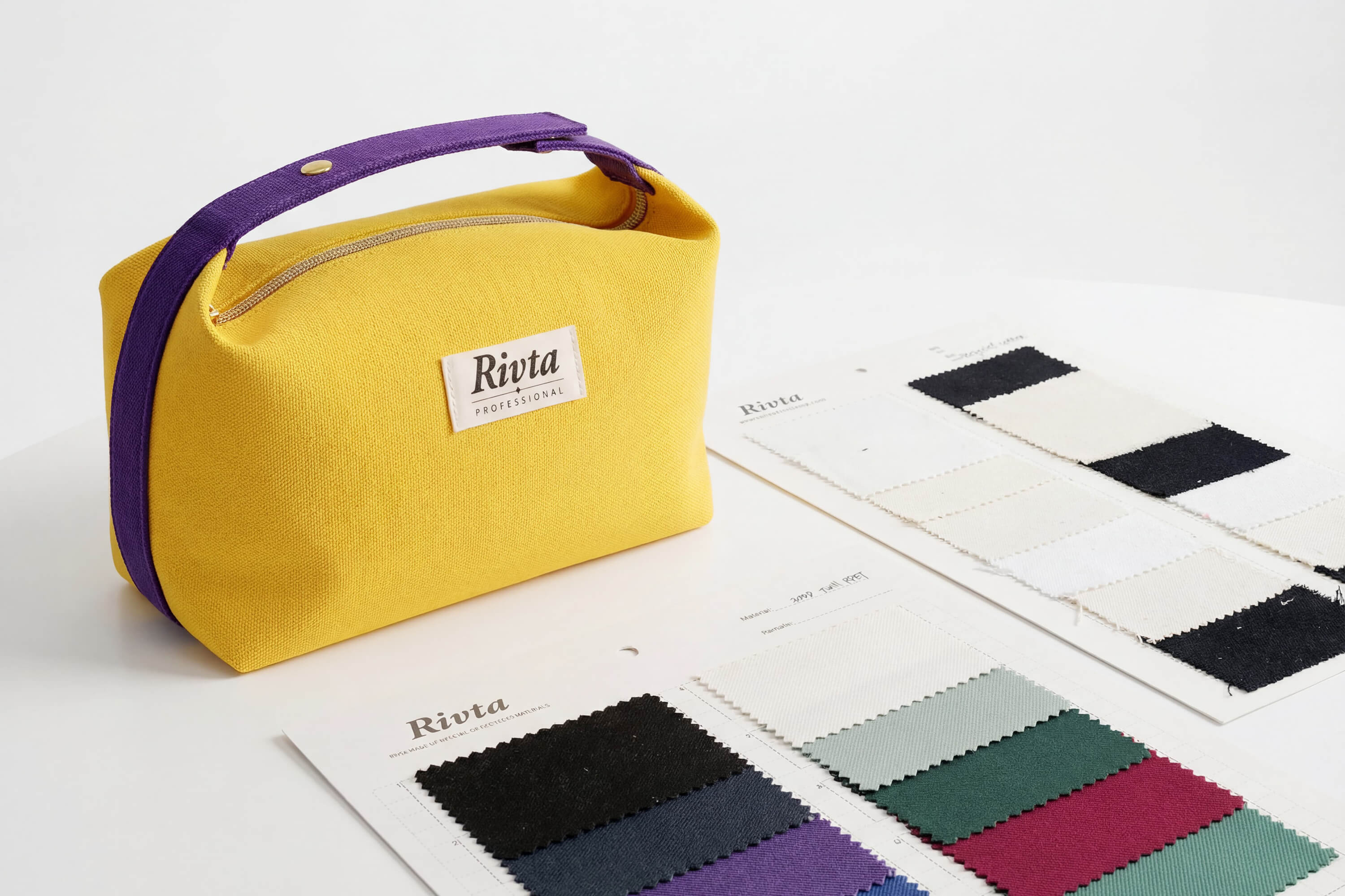 Close-up texture of durable rPET fabric for cosmetic bag manufacturing