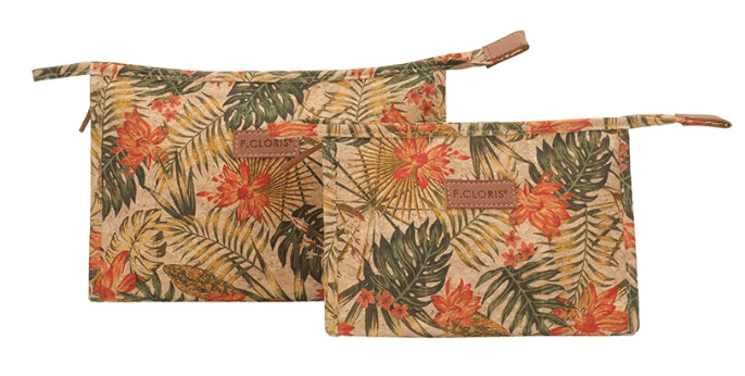 Tropical all-over print flat cosmetic pouch set