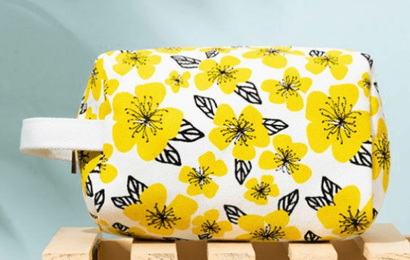 Yellow floral full-print cosmetic pouch for gift set sourcing