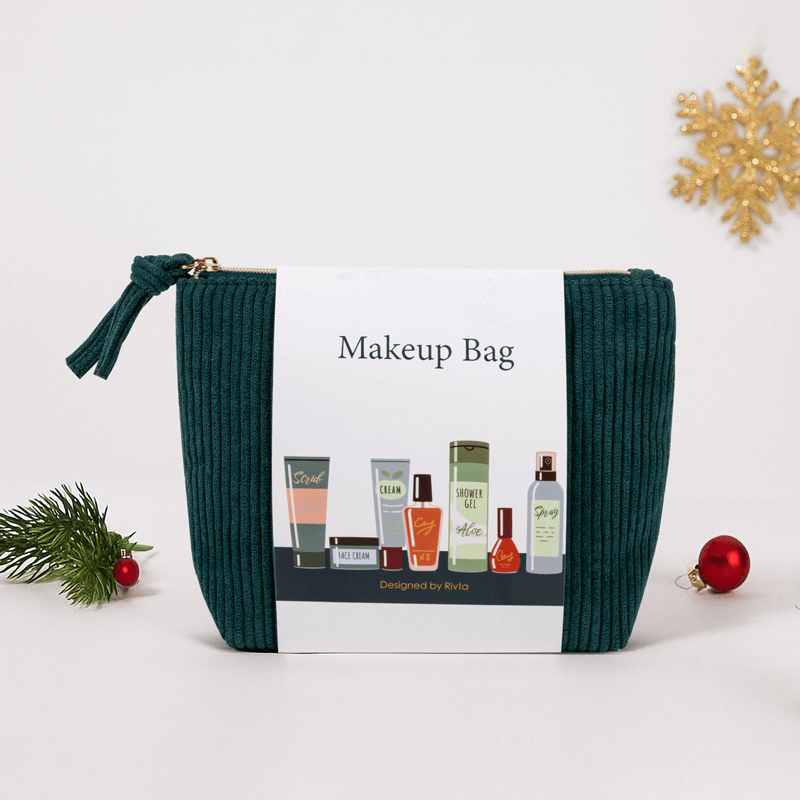 RPET corduroy cosmetic bag for retail-ready sustainable beauty sets
