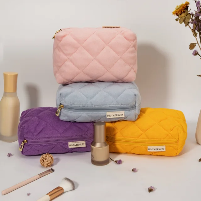 Cosmetic pouch sample set reviewed before hotel amenity production
