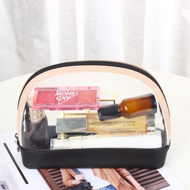 Clear window cosmetic pouch used to verify content visibility