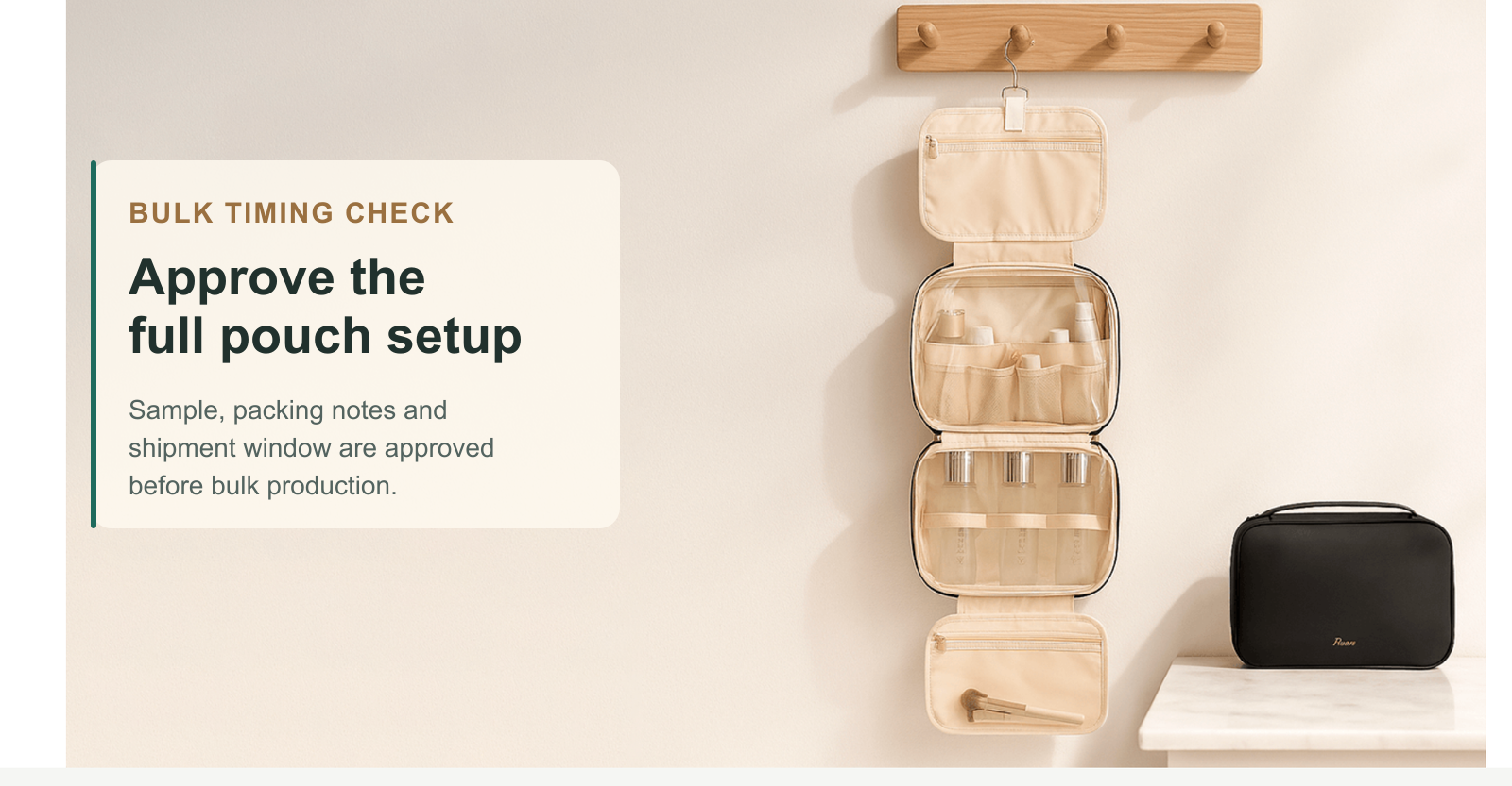 Hanging hotel toiletry bag layout reviewed before bulk production