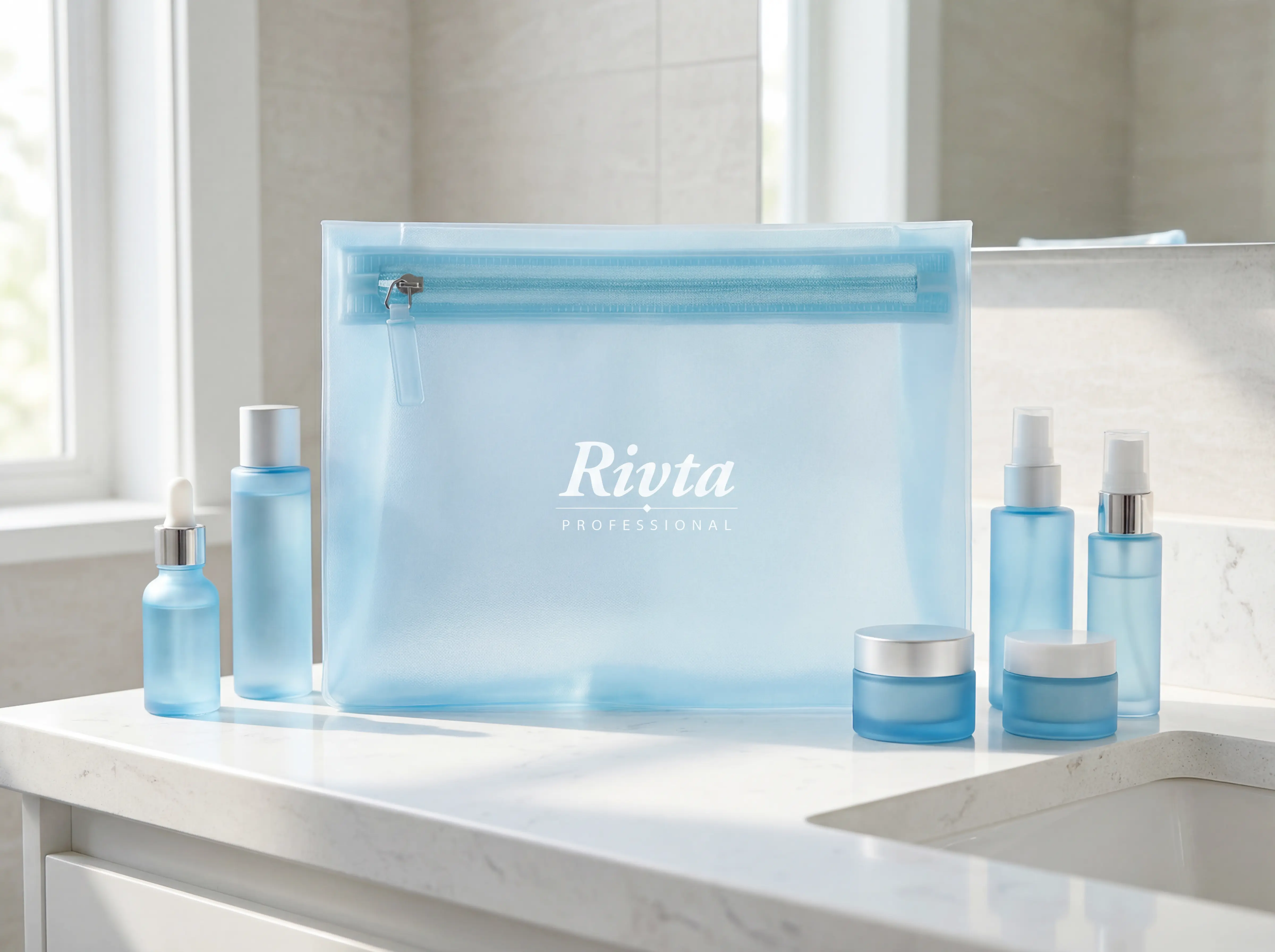 Clear airline beauty pouch route for visible skincare contents