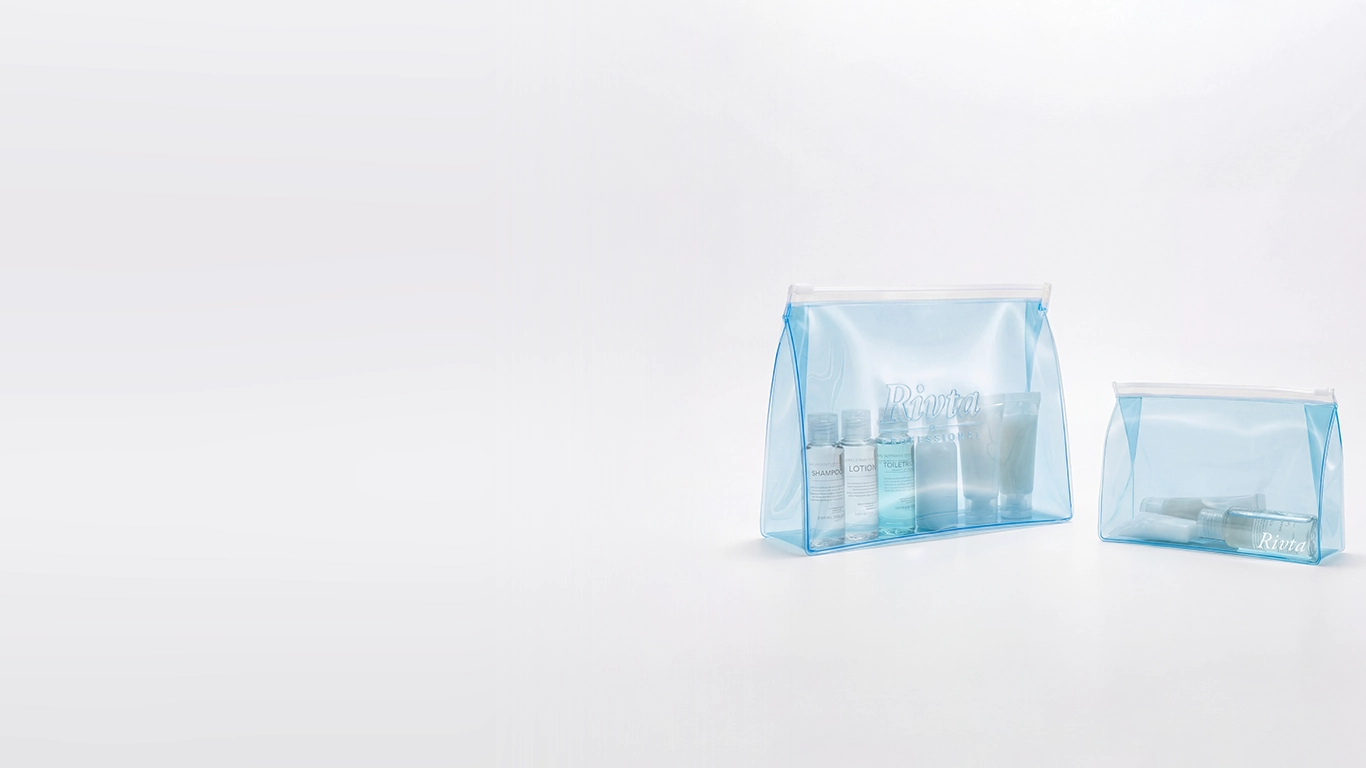 Premium airline amenity cosmetic pouch with structured interior