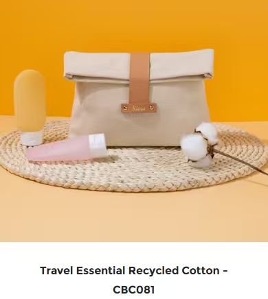 Rivta-branded recycled cotton toiletry bag used to illustrate project G0138 structure